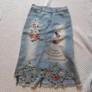 SaleFlamenco dancer embroidered beaded jeans skirt Unique!!